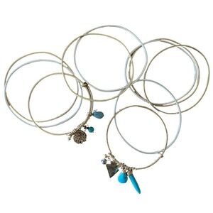 Silver Gold 10 Piece Turquoise Stackable Bracelet Set NEW Beautiful Western